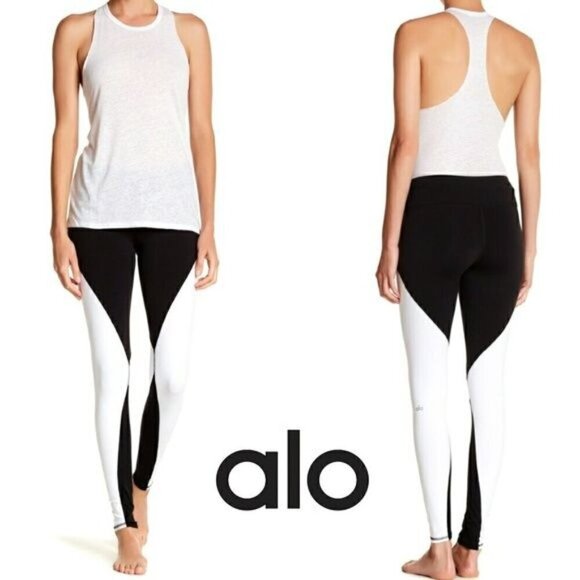 Alo Yoga White Illusion 4 Leggings Black White Geometric Workout Tights Small - Picture 2 of 10